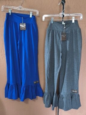 NWT Matilda Jane Big Ruffle Pants in Royal Blue and Heather Gray Lot Of 2  XS